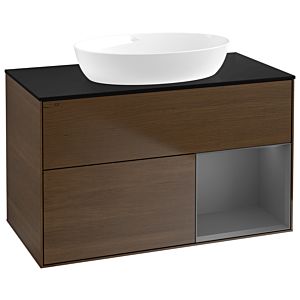 Villeroy und Boch Finion Waschtischunterschrank GA22GKGN 100cm, Abdeckplatte black matt, Emotion, Regale Anthracite matt lacquer, Walnut veneer