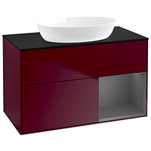 Villeroy und Boch Finion Waschtischunterschrank GA22GKHB 100cm, Abdeckplatte black matt, Emotion, Regale Anthracite matt lacquer, Peony Matt