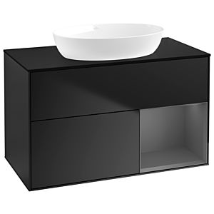 Villeroy und Boch Finion Waschtischunterschrank GA22GKPD 100cm, Abdeckplatte black matt, Emotion, Regale Anthracite matt lacquer, Black matt lacquer