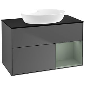 Villeroy und Boch Finion Waschtischunterschrank GA22GMGK 100cm, Abdeckplatte black matt, Emotion, Regale Olive matt lacquer, Anthracite matt