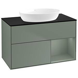 Villeroy et Boch Finion Villeroy et Boch GA22GMGM 100cm, plaque de recouvrement noir mat, Emotion, étagères laqué olive mat, Olive Matt Lacquer