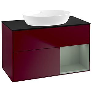 Villeroy und Boch Finion Waschtischunterschrank GA22GMHB 100cm, Abdeckplatte black matt, Emotion, Regale Olive matt lacquer, Peony Matt