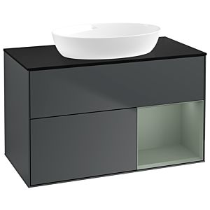 Villeroy et Boch Finion Villeroy et Boch GA22GMHG 100cm, plaque de recouvrement noir mat, Emotion, étagères laqué olive mat, Midnight Blue Matt Lacquer