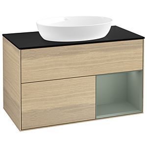 Villeroy and Boch Finion Villeroy and Boch Finion GA22GMPC 100cm, cover plate black matt, Emotion, shelves olive matt lacquer, Oak Veneer