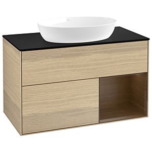 Villeroy und Boch Finion Waschtischunterschrank GA22GNPC 100cm, Abdeckplatte black matt, Emotion, Regale Walnut Veneer, Oak Veneer