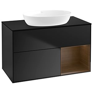 Villeroy et Boch Finion GA22GNPD 100cm, plaque de recouvrement noir mat, Emotion, étagères Walnut Veneer , laqué noir mat