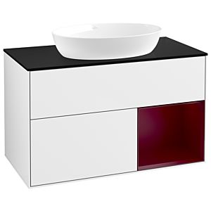 Villeroy und Boch Finion Waschtischunterschrank GA22HBGF 100cm, Abdeckplatte black matt, Emotion, Regale Peony matt lacquer, Glossy white lacquer