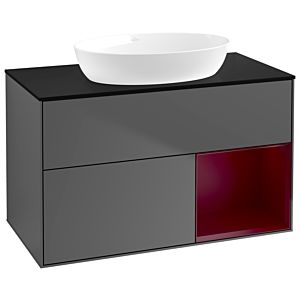 Villeroy et Boch Finion Villeroy et Boch GA22HBGK 100cm, plaque de recouvrement noir mat, Emotion, étagères Peony laqué mat, anthracite mat