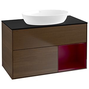 Villeroy et Boch Finion Villeroy et Boch GA22HBGN 100cm, plaque de recouvrement noire mate, Emotion, étagères en laque matte Peony , placage noyer