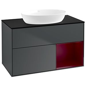 Villeroy et Boch Finion Villeroy et Boch GA22HBHG 100cm, plaque de recouvrement noire mate, Emotion, étagères Peony laqué mat, Midnight Blue Matt Lacquer