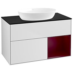 Villeroy und Boch Finion Waschtischunterschrank GA22HBMT 100cm, Abdeckplatte black matt, Emotion, Regale Peony matt lacquer, White matt lacquer