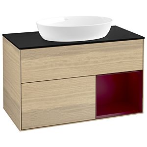 Villeroy und Boch Finion Waschtischunterschrank GA22HBPC 100cm, Abdeckplatte black matt, Emotion, Regale Peony matt lacquer, Oak Veneer