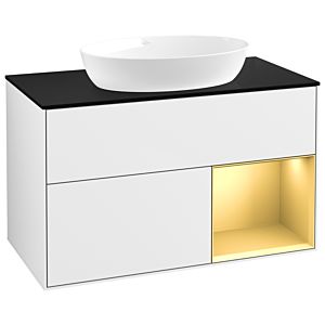 Villeroy und Boch Finion Waschtischunterschrank GA22HFGF 100cm, Abdeckplatte black matt, Emotion, Regale Gold matt lacquer, Glossy white lacquer