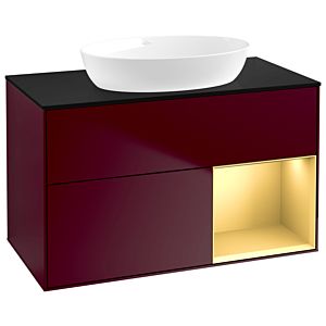 Villeroy und Boch Finion Waschtischunterschrank GA22HFHB 100cm, Abdeckplatte black matt, Emotion, Regale Gold matt lacquer, Peony Matt