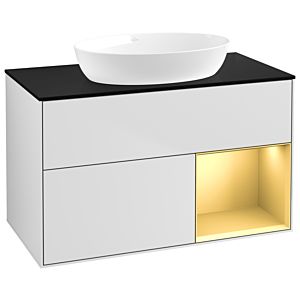 Villeroy und Boch Finion Waschtischunterschrank GA22HFMT 100cm, Abdeckplatte black matt, Emotion, Regale Gold matt lacquer, White matt lacquer