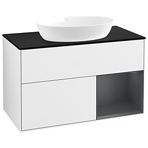 Villeroy und Boch Finion Waschtischunterschrank GA22HGGF 100cm, Abdeckplatte black matt, Emotion, Regale Midnight matt lacquer, Glossy white lacquer