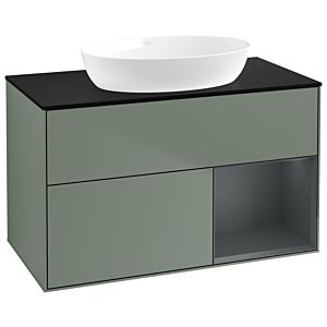 Villeroy et Boch Finion GA22HGGM 100cm, plaque de recouvrement noire mate, Emotion, étagères laqué mat Midnight, Olive Matt Lacquer