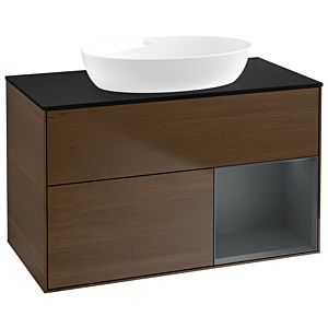 Villeroy and Boch Finion Villeroy and Boch Finion GA22HGGN 100cm, cover plate black matt, Emotion, shelves Midnight matt lacquer, walnut veneer