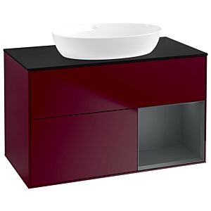 Villeroy und Boch Finion Waschtischunterschrank GA22HGHB 100cm, Abdeckplatte black matt, Emotion, Regale Midnight matt lacquer, Peony Matt