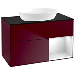 Villeroy und Boch Finion Waschtischunterschrank GA22MTHB 100cm, Abdeckplatte black matt, Emotion, Regale White matt lacquer, Peony Matt