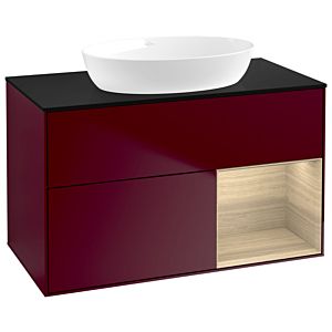 Villeroy und Boch Finion Waschtischunterschrank GA22PCHB 100cm, Abdeckplatte black matt, Emotion, Regale Oak Veneer, Peony Matt
