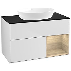 Villeroy und Boch Finion Waschtischunterschrank GA22PCMT 100cm, Abdeckplatte black matt, Emotion, Regale Oak Veneer, White matt lacquer