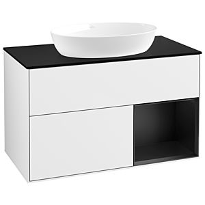 Villeroy und Boch Finion Waschtischunterschrank GA22PDGF 100cm, Abdeckplatte black matt, Emotion, Regale Black matt lacquer, Glossy white lacquer