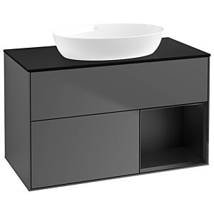 Villeroy et Boch Finion Villeroy et Boch GA22PDGK 100cm, plaque de recouvrement noir mat, Emotion, étagères Laque noire mate, anthracite mat