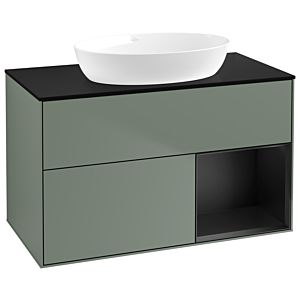 Villeroy et Boch Finion GA22PDGM 100cm, plaque de recouvrement noire mate, Emotion, étagères Olive Matt Lacquer noir mat, Olive Matt Lacquer