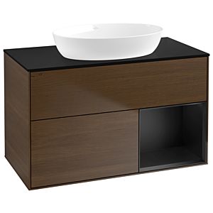 Villeroy et Boch Finion Villeroy et Boch GA22PDGN 100cm, plaque de recouvrement noire mate, Emotion, étagères laquées noir mat, placage noyer