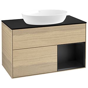 Villeroy und Boch Finion Waschtischunterschrank GA22PDPC 100cm, Abdeckplatte black matt, Emotion, Regale Black matt lacquer, Oak Veneer