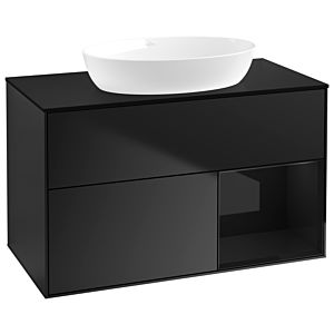 Villeroy und Boch Finion Waschtischunterschrank GA22PHPD 100cm, Abdeckplatte black matt, Emotion, Regale Glossy black lacquer, Black matt lacquer