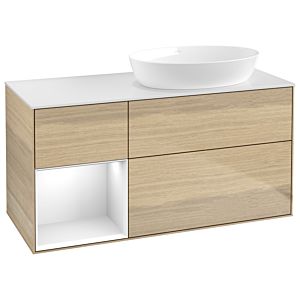 Villeroy et Boch Finion Villeroy et Boch GA41GFPC 120cm, plaque de recouvrement blanc mat, Emotion, étagères Laque blanche brillante, Oak Veneer