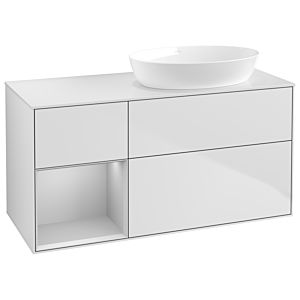 Villeroy und Boch Finion Waschtischunterschrank GA41GJMT 120cm, Abdeckplatte white matt, Emotion, Regale Light grey matt lacquer, White matt lacquer