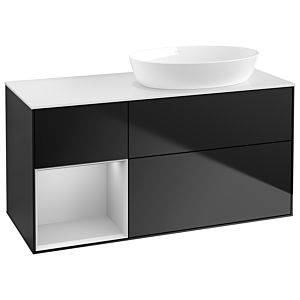 Villeroy und Boch Finion Waschtischunterschrank GA41GJPD 120cm, Abdeckplatte white matt, Emotion, Regale Light grey matt lacquer, Black matt lacquer