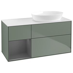 Villeroy und Boch Finion Waschtischunterschrank GA41GKGM 120cm, Abdeckplatte white matt, Emotion, Regale Anthracite matt lacquer, Olive Matt Lacquer