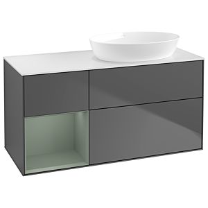 Villeroy et Boch Finion Villeroy et Boch GA41GMGK 120cm, plaque de recouvrement blanc mat, Emotion, étagères laqué olive mat, anthracite mat