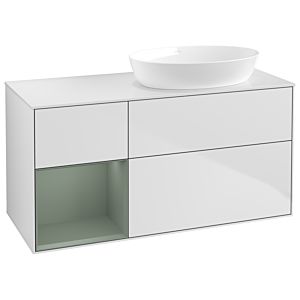 Villeroy und Boch Finion Waschtischunterschrank GA41GMMT 120cm, Abdeckplatte white matt, Emotion, Regale Olive matt lacquer, White matt lacquer