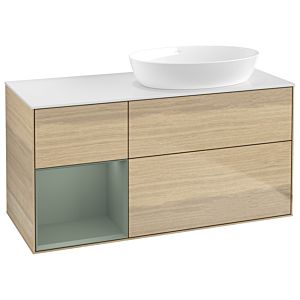 Villeroy und Boch Finion Waschtischunterschrank GA41GMPC 120cm, Abdeckplatte white matt, Emotion, Regale Olive matt lacquer, Oak Veneer