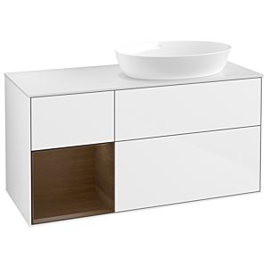 Villeroy und Boch Finion Waschtischunterschrank GA41GNGF 120cm, Abdeckplatte white matt, Emotion, Regale Walnut Veneer, Glossy white lacquer