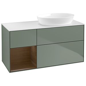 Villeroy und Boch Finion Waschtischunterschrank GA41GNGM 120cm, Abdeckplatte white matt, Emotion, Regale Walnut Veneer, Olive Matt Lacquer