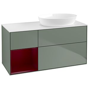 Villeroy und Boch Finion Waschtischunterschrank GA41HBGM 120cm, Abdeckplatte white matt, Emotion, Regale Peony matt lacquer, Olive Matt Lacquer