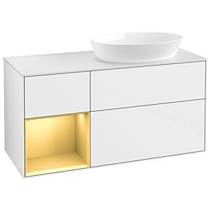 Villeroy und Boch Finion Waschtischunterschrank GA41HFGF 120cm, Abdeckplatte white matt, Emotion, Regale Gold matt lacquer, Glossy white lacquer