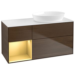 Villeroy and Boch Finion Villeroy and Boch Finion GA41HFGN 120cm, cover plate white matt, Emotion, shelves gold matt lacquer, walnut veneer