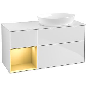 Villeroy und Boch Finion Waschtischunterschrank GA41HFMT 120cm, Abdeckplatte white matt, Emotion, Regale Gold matt lacquer, White matt lacquer