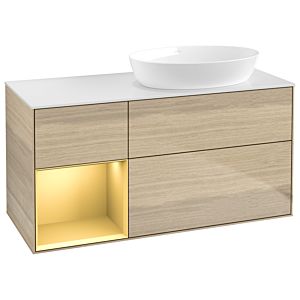 Villeroy et Boch Finion Villeroy et Boch GA41HFPC 120cm, plaque de recouvrement blanc mat, Emotion, étagères laqué mat or, Oak Veneer