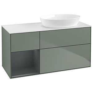 Villeroy et Boch Finion Villeroy et Boch GA41HGGM 120cm, plaque de recouvrement blanc mat, Emotion, étagères laqué mat Midnight, Olive Matt Lacquer