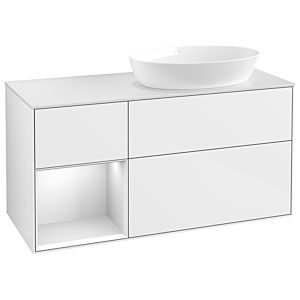Villeroy und Boch Finion Waschtischunterschrank GA41MTGF 120cm, Abdeckplatte white matt, Emotion, Regale White matt lacquer, Glossy white lacquer