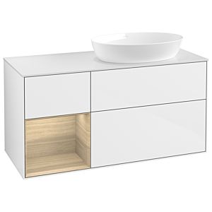 Villeroy et Boch Finion Villeroy et Boch GA41PCGF 120cm, plaque de recouvrement blanc mat, Emotion, étagères Oak Veneer , laqué blanc brillant