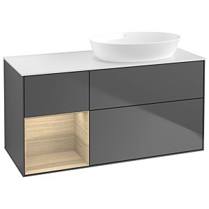 Villeroy und Boch Finion Waschtischunterschrank GA41PCGK 120cm, Abdeckplatte white matt, Emotion, Regale Oak Veneer, Anthracite matt
